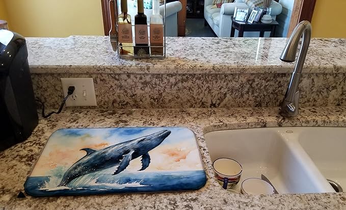 Caroline's Treasures Humpback Whale Breaching Dish Drying Mat Absorbent Dish Drying Mat Pad for Kitchen Counter Dish Drainer Mat for Countertop, 14 x 21", Multicolor