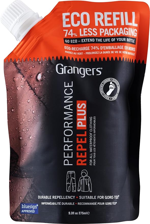 Grangers Performance Repel Plus, 9.3 fl oz Refill Pouch| Waterproofing Treatment for Gore-Tex, eVent & Technical Outdoor Apparel | Restore DWR Water Repellency on Jackets, Gear & Fabrics | PFC-Free