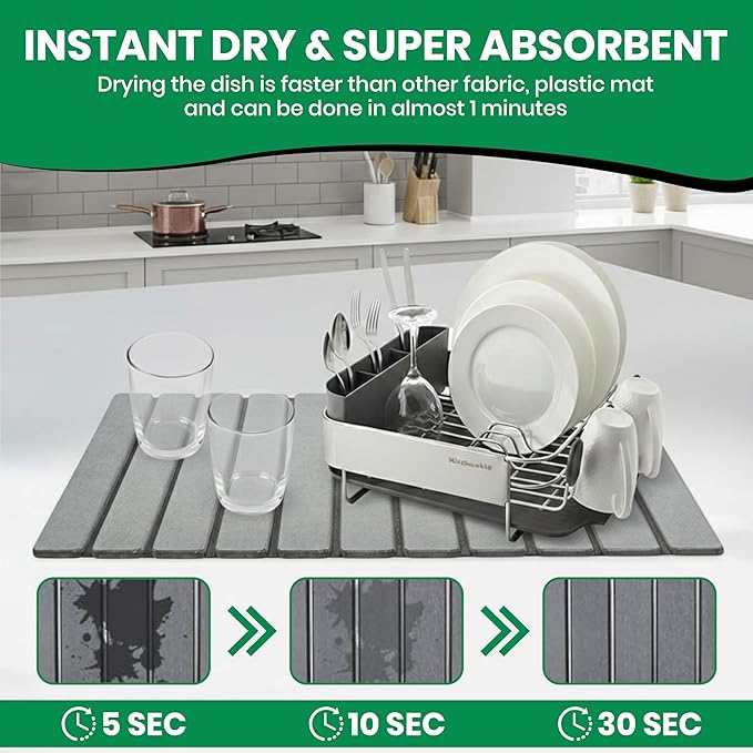 Stone Dish Drying Mat for Kitchen Counter - 23x15 Large Quick Dry Stone Mat Kitchen, Absorbent Diatomaceous Earth Kitchen Drying Mats for Countertops, Fast Drying Stone Sink Mat for Dishes and Cups