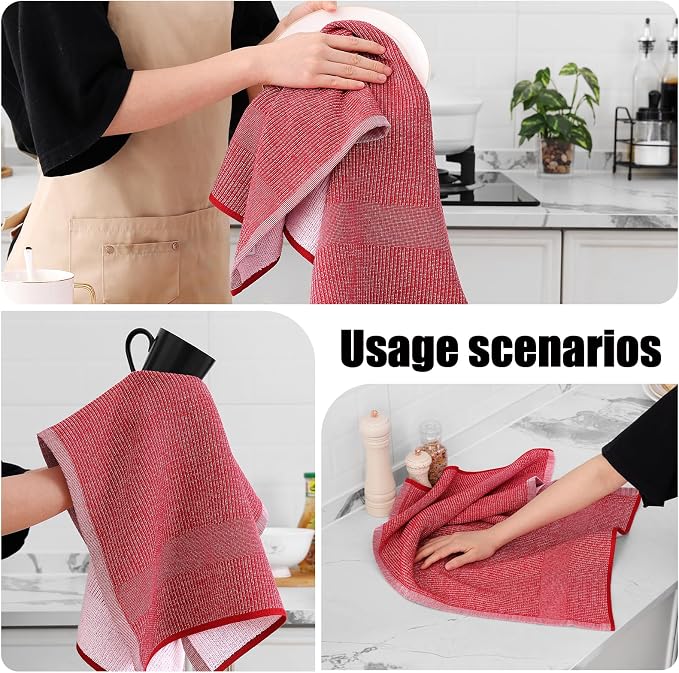 Homaxy Premium Kitchen Towels(18”x 28”, 3 Pack), Large Cotton Kitchen Hand Towels, Flat and Terry Dish Towels, 380 GSM Highly Absorbent Tea Towel Set with Hanging Loop, Red