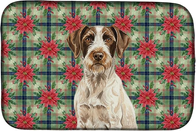 Caroline's Treasures Liver and White German Wirehaired Pointer Christmas PoinsettIas Dish Drying Mat Absorbent Dish Drying Mat Pad for Kitchen Counter Dish Drainer Mat for Countertop, 14 x 21"