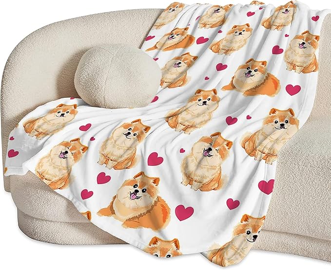 Pomeranian Gifts and Decor - Cute Dog Throw Blanket for Girls, Women, Kids, Adults - Soft, Warm, Cozy Fleece Blanket for Couch, Sofa, Bed - 80"x60"