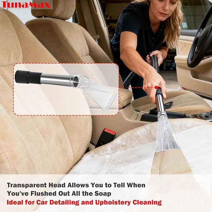 TunaMax Universal Work with All Shop Vacs with 2-1/2" & 1-7/8" & 1-1/4" Three Adapters Clear Extractor Attachment for Carpet Cleaning & Auto Detailing, Extraction Accessory for Wet Vacuum Cleaners