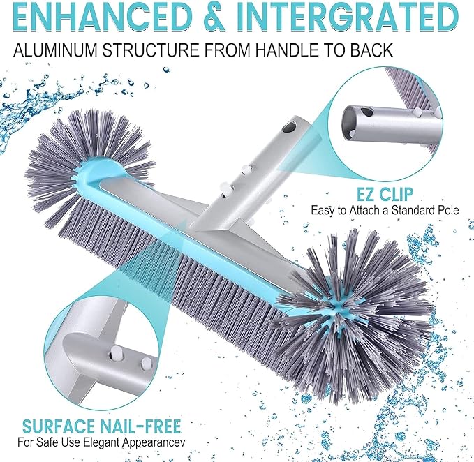 17.5" Heavy Duty Aluminum Back Brush Head,Pool Brush Head & Fine Mesh Pool Skimmer Kit