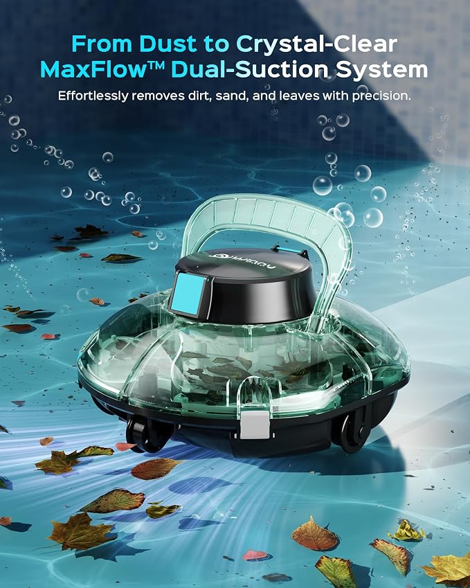 (2026 Upgrade) Cordless Pool Vacuum for Above Ground Pool, Automatic Pool Cleaner Robot Cleaning Up to 660 sq.ft, Dual-Layer Filtration, 90 Mins Runtime, Self-Parking, with Hook (Tech Green)