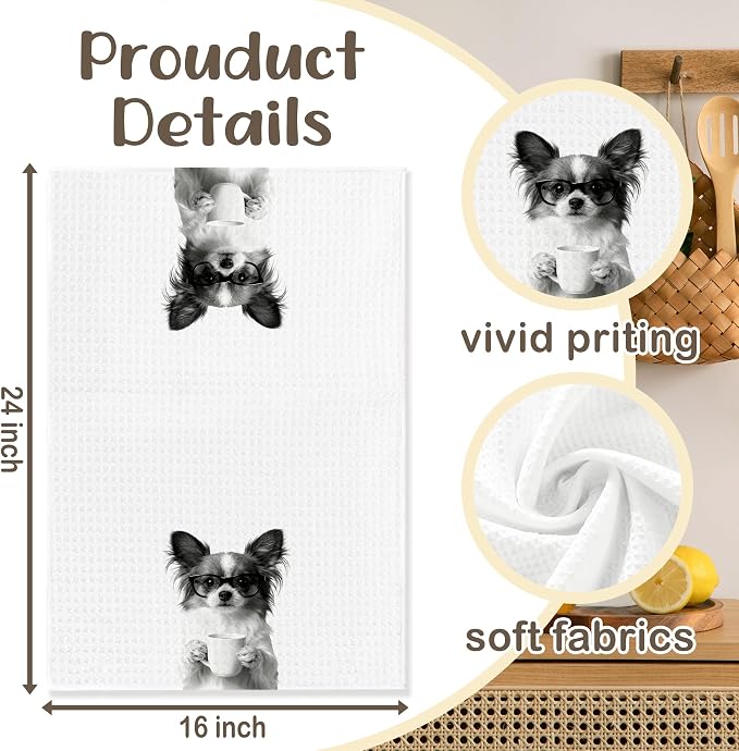 Funny Papillon Kitchen Towels, Dog Kitchen Accessories, Dog Chef Gifts for Women Decorative Hand Towels for Kitchen Decor, Coffee Lovers Gifts Dish Tea Towel, 16x24 Inch