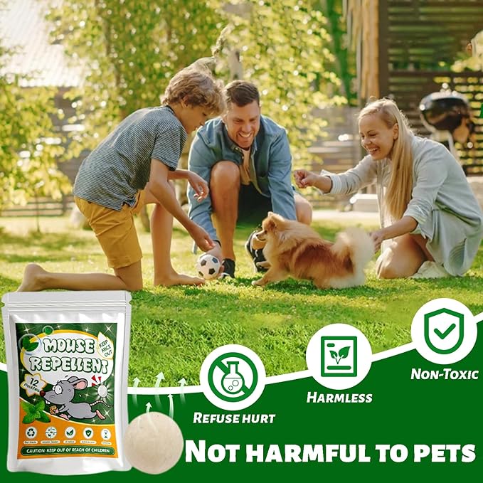 Mouse Repellent Balls 12 Pack,Natural Peppermint Oil Moth Balls for Indoor Outdoor, Long-Lasting Mice Repellent,Repel Squirrels Spiders Cockroach Ant and Rodents,Pet & Humans Safe