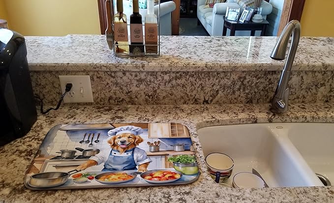 Caroline's Treasures DAC6257DDM Golden Retriever The Chef Dish Drying Mat Absorbent Dish Drying Mat Pad for Kitchen Counter Dish Drainer Mat for Countertop, 14 x 21", Multicolor