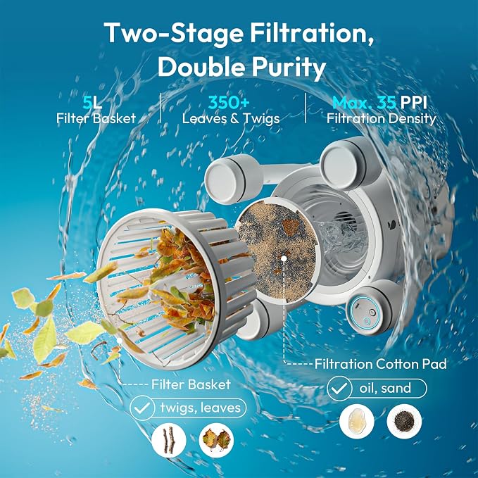 (2026 New) BUBLUE F10 Pool Surface Skimmer Robot,Robotic Pool Skimmer with App Control,Powerful Suction,5L Filter,Dual Cleaning Modes, AI Navigation,Ideal for In-Ground & Above-Ground Pools,White