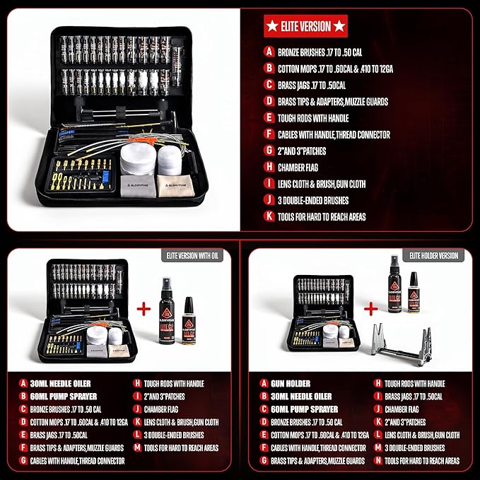 GLORYFIRE Universal Gun Cleaning Kit for Handgun Shotgun & Pistol,Elite Gun Cleaning Set with High-end Brass Brushes, Mops, Jags, Reinforced Rods and Gun Cleaning Snake&Ropes