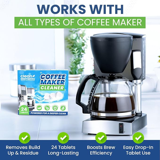 Coffee Maker Cleaner & Descaler Tablets – 24 Pack, Deep Cleaning for Coffee Pot & Coffe Machine, Compatible with Keurig, Nespresso, Miele, Ninja, Breville, DeLonghi, Espresso & Drip Machines
