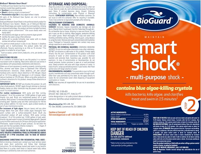 BioGuard Smart Shock, 25 lb, Single Pack | Algae Preventative, Swimming Pool Clarifier, Pool Shock Treatment, Multi-Purpose Shock for Pool Maintenance