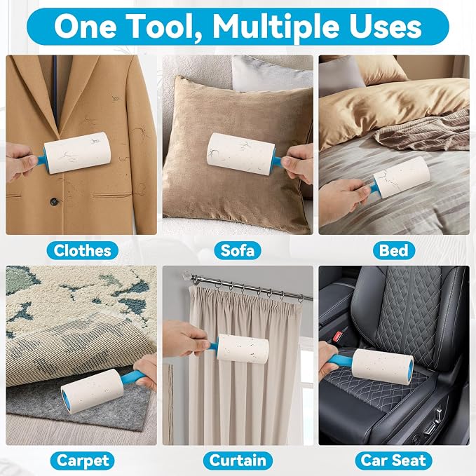 Lint Roller Refills - 1080 Sheets Total, Extra Sticky Adhesive Replacement Rolls for Pet Hair Removal on Clothes, Couch, Furniture & Carpet, 3.9-inch Rolls with 120 Sheets Each, (No Handle Included)