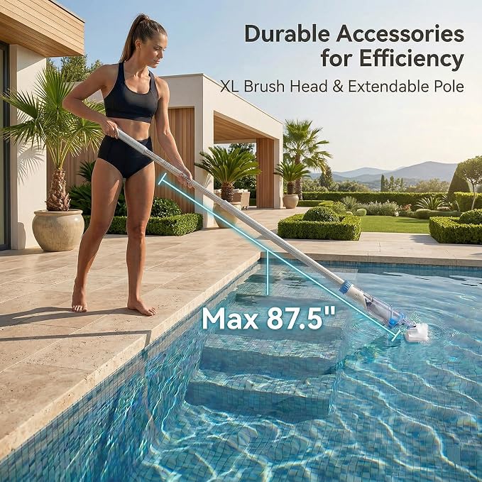 Pool Vacuum for Above Ground Pools & Inground Pools, 2026 Update for Motor, Consciot Rechargeable Handheld Cleaner with Telescopic Pole, 18.5 GPM Suction, 13.4" Head, 60-Min Runtime