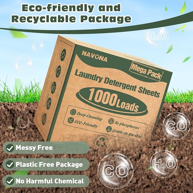 1000 Loads Mega Pack Laundry Detergent Sheets, Eco-friendly Laundry Sheets, Powerful Cleaning, Suitable for Homes, Dorms, and Apartments - [Fresh Scent]