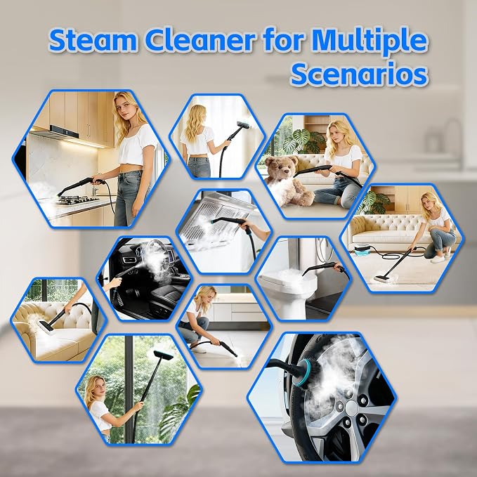 Steam Cleaner for Home(True High Temperature257℉),3-Levels Adjustable Handle Steamer for Cleaning,1.9 Quart Steam Cleaner for Car,2500W Handheld Steam Cleaner,Clean Grease,Dirt,Tile Furniture