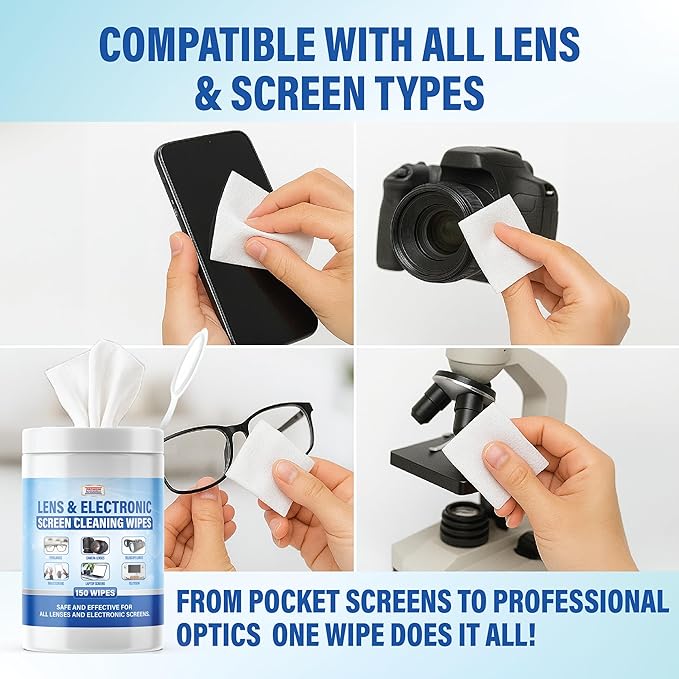 [Bulk 600-Count] Premium Formulations Lens & Electronic Screen Cleaning Wipes 150 Count (Pack of 4) Gentle, Lint-Free, Pre-Moistened Wipes for Eyeglasses, Camera Lenses, Phones, Laptops