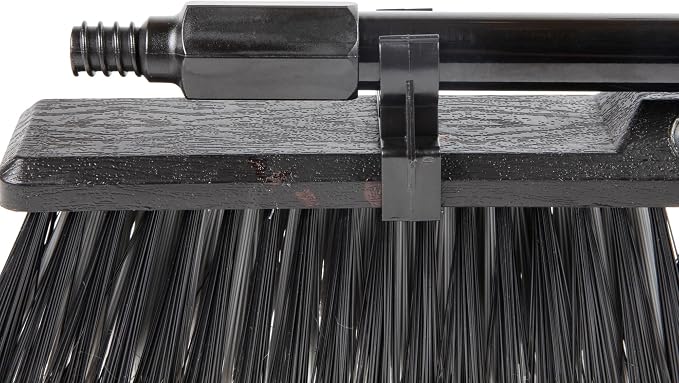 Restaurantware-Clean Tek Professional 17.13 Inch Push Broom, 1 Heavy-Duty Broom with 59” Handle - Medium Bristles, 2 Handle Attachment, Wooden, Commercial Use, for Deck, Garage, Yard, Patio