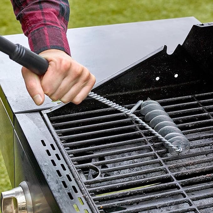 Outset Grill Cleaning Tool Set, Coil BBQ Brush and Grill Grate Scraper,Black