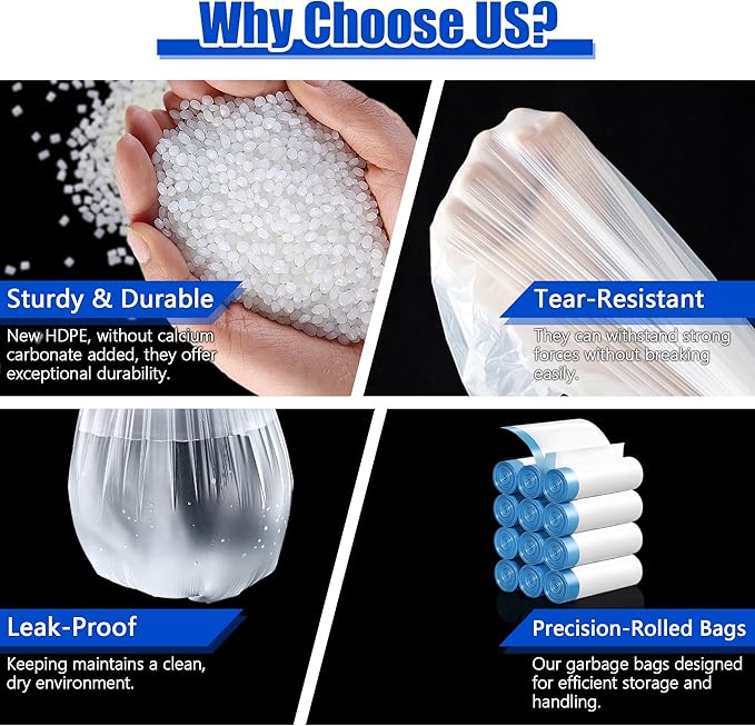 Small Trash Bags 3 Gallon, 360 Count -1.2 Mil Drawstring Mini Garbage Bags, White Plastic Trash Can Liners for Bathroom Accessories, 12 Liter, Bedroom, Dorm Room Essentials, Office