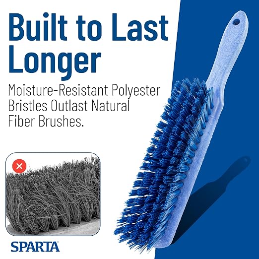 SPARTA 8 Inch Soft Counter Brush with Polyester Bristles and 5 Inch Handle, Color Coded Handheld Broom for Tables Countertops and Foodservice Surfaces, 13 Inch Overall Length, Blue, Pack of 6