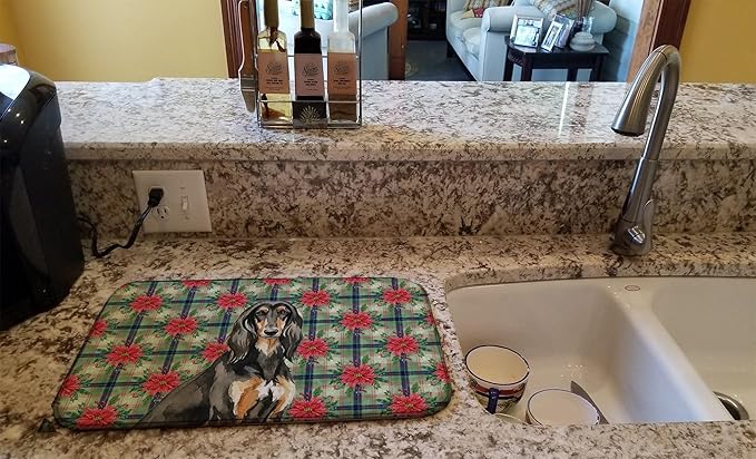 Caroline's Treasures Black & Tan Afghan Hound Christmas PoinsettIas Dish Drying Mat Absorbent Dish Drying Mat Pad for Kitchen Counter Dish Drainer Mat for Countertop, 14 x 21", Multicolor