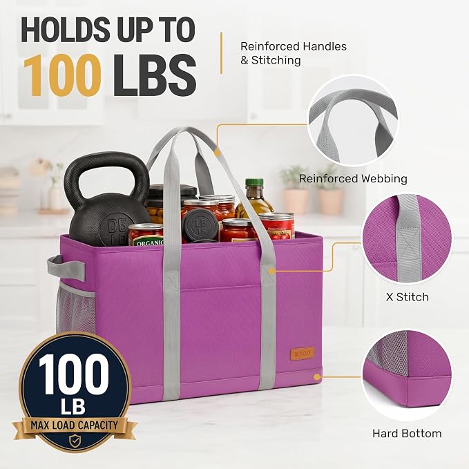 WONDAY Extra Large Utility Tote Bag - Standing Reusable Grocery Bag with Handle, Collapsible Storage for Shopping, Beach