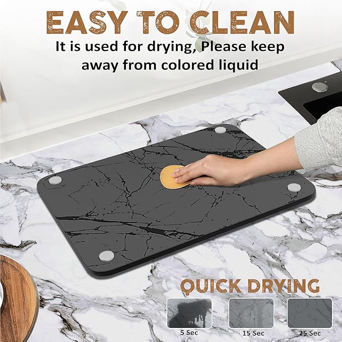 Stone Drying Mat for Kitchen Counter - Premium Diatomaceous Earth Mat | Quick Drying, Super Absorbent | Non-Toxic, BPA-Free, Eco-Friendly |16"x12" Standard Size (16"x12")
