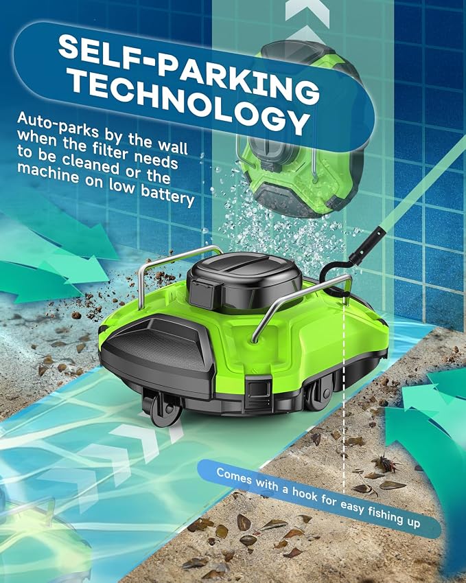 Cordless Robotic Pool Cleaner, Dual-Motor Vacuum with 25° Slope Climbing for Pools up to 915 sq ft, UL & CSA Certified, 120 Mins Long Running Time, Automatic Self-Parking, Powerful Suction