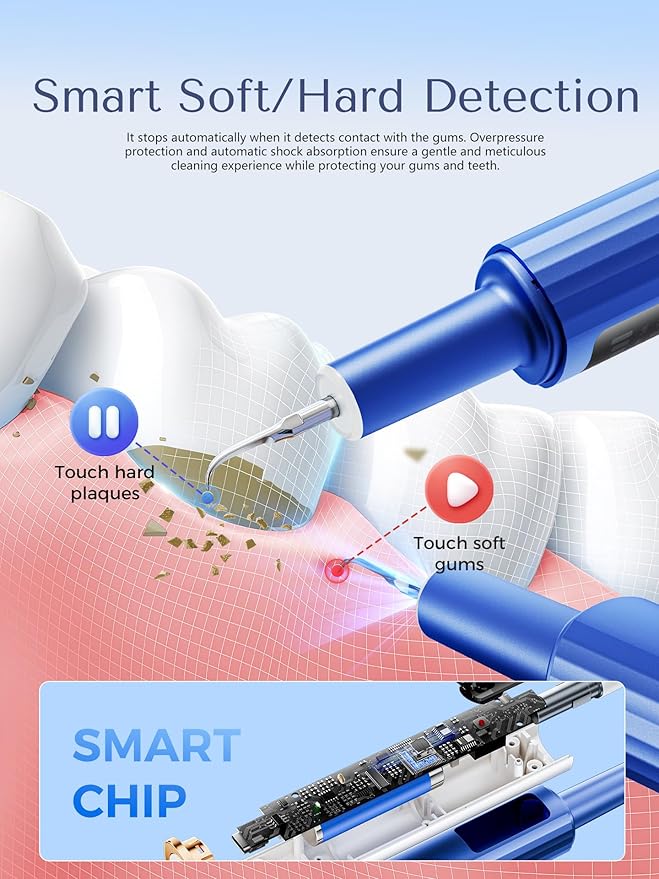 Ultrasonic Plaque Remover for Teeth with Smart Gum Protection - 42kHz Professional Tartar Remover, 10-Piece Kit (4 Heads + 6 Dentist Tools), LED Light, USB-C Rechargeable, IPX6 Waterproof for Home Use