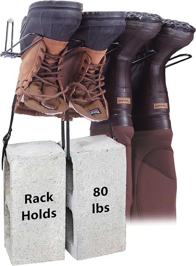 Rack'Em Boot Wader Rack - Storage for Waders - Boots - Shoe Dryer - Wall Mounted Hanger Organizer - Heavy Duty - Holds 2 Pairs
