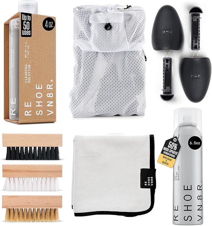RESHOEVN8R Shoe Cleaner Kit & Shoe Protector Spray Bundle – Sneaker Cleaning Solution Waterproof Rain & Stain Protection Spray for Mesh, Canvas, Suede, Knit & Leather Shoes