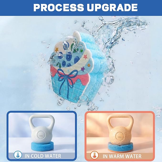 Bulimumu 3-Layer Food Shape Dish Sponge (6 Pack) - Swedish Dishcloth Top + Soft Sponge Middle + Smart Temperature-Sensing Scrubber - Dual-Action Non-Scratch Kitchen Cleaning