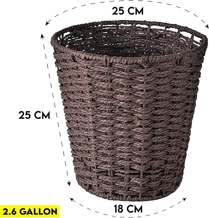 Zuvo Round Wicker Waste Basket Paper Bin - Wicker Trash Basket - Woven Trash Can Rubbish Basket for Bedroom, Bathroom, Offices or Home (Brown)