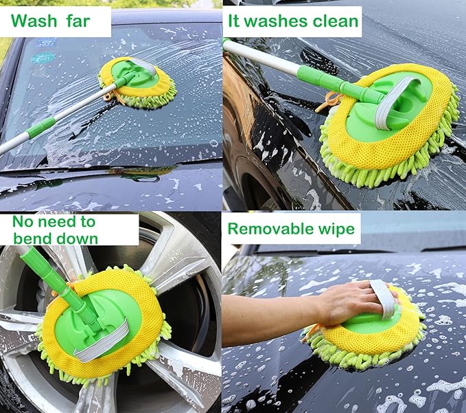 Car Wash Brush Kit - 20-in-1 Car Cleaning Tools with Long Handle, Replacement Brush Heads, Storage Bag for Truck, RV, SUV & Car Detailing