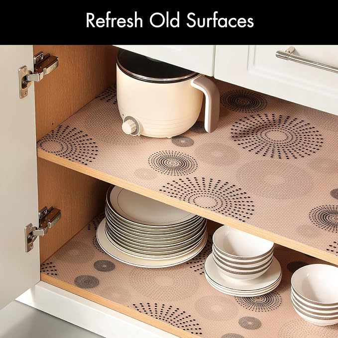 Cooyes Shelf and Drawer Liner for Kitchen Cabinets – Non-Adhesive, Waterproof, Non-Slip Cabinet Liners for Scratch Protection, Desk, Refrigerator, Shelves, Drawers with Modern Pattern