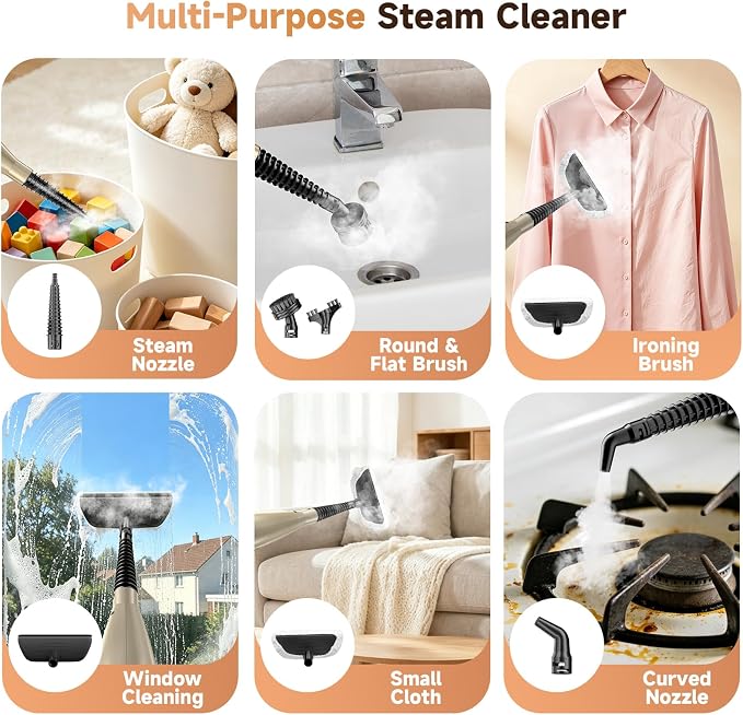 DEVOAC VM6 Scrubbing Steam Mop with Rotating Mop Pads, 10 in 1 Steam Mop, Lightweight Spin Mop & 3 Steam Modes for Hard Floor Laminate Marble Floors (Auster)