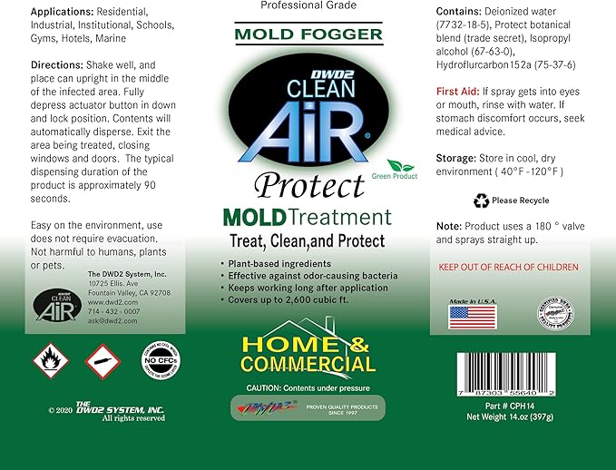 DWD2 Protect™ Home & Commercial Mold-Treatment Plant-Based Mold-Odor Remover Fogger Treatment - eco-friendly solution for a safer and healthier living and working space. (14 oz)