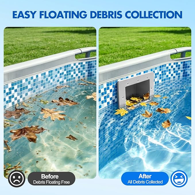 DeeprClean Through Wall Skimmer for Above Ground Pool, Heavy Duty Wall Mount Pool Skimmer Kit, Universally Fits All Standard Pool Wall Openings, In Wall Pool Surface Skimmer for Above ground Pool-Gray