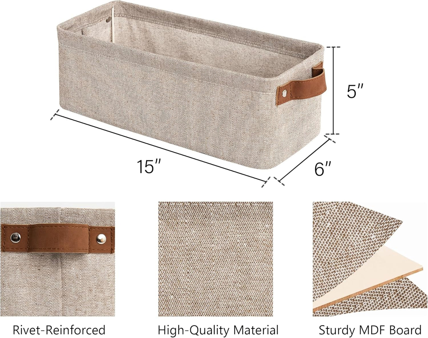 StorageWorks Narrow Storage Bins, Small Basket for Closet and Shelves, Fabric Organizer with Handles, Toilet Paper Storage, Brown and Beige, 2-Pack