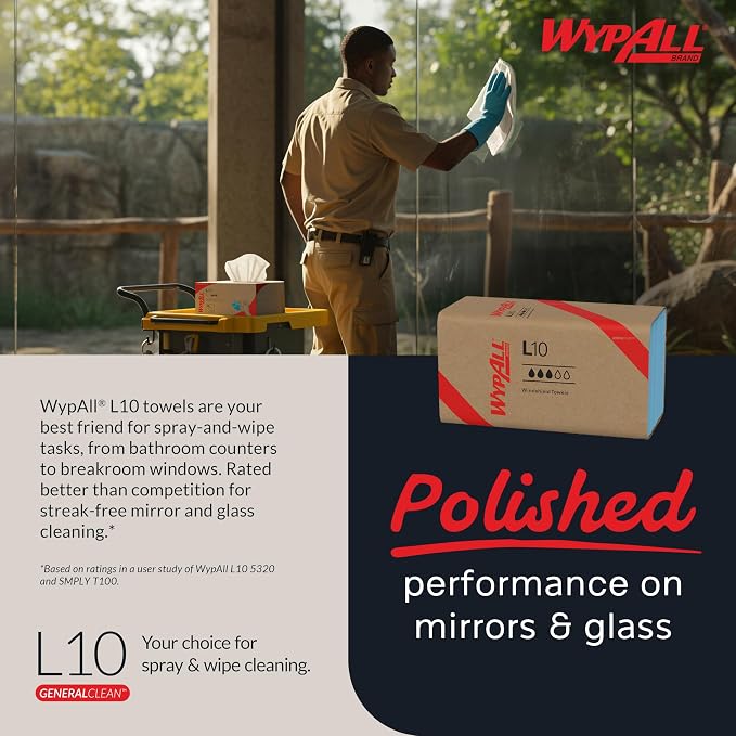 WypAll GeneralClean L10 Cloths Light Cleaning Wipes (05120), Windshield Towels, Bulk Paper Wipers, Blue (16 Packs of 140 Sheets, 2,400 Sheet Total)