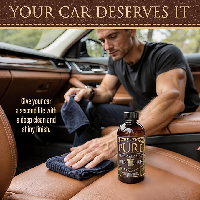 Leather Cleaner, Conditioner and Detailer Kit - Natural Beeswax Formula for Car Seat, Couch, Furniture, Purse, Boots & Jackets - Auto Interior Detailing Set - Made in USA (Basic Kit)