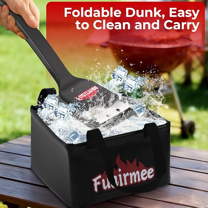 2PCS Bristle Free Grill Brush for Outdoor Grill, with Water Dunk Basin（Black, Steel Fiber Grill Brush for Cast Iron/Porcelain/Charcoal/Stainless Steel Grates
