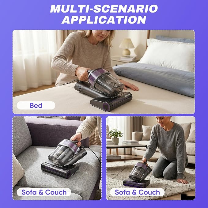 Saker Mattress Vacuum Cleaner with 2 HEPA Replacement Filters, Handheld Bed Vacuum Set with 16KPa Suction, UVC Light, 140°F Heated Air, Aroma Function, 16.4FT Cord for Bed, Sofa, Couch