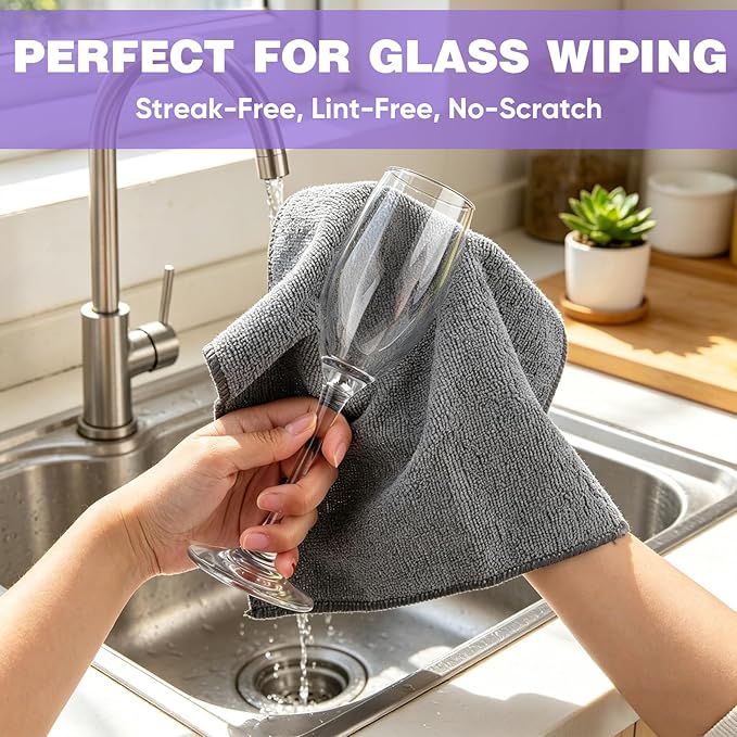 TEAWOO 10 PCS Grey Microfiber Cleaning Cloths, Highly Absorbent Microfiber Towels for Car, Kitchen, Bathroom and Household Cleaning, 11.8" X11.8