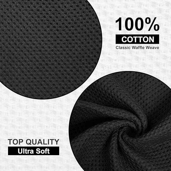 Homaxy 100% Cotton Waffle Weave Kitchen Towels, 13 x 28 Inches Super Absorbent and Machine Washable Dish Towels for Drying Dishes, 4-Packs, Black