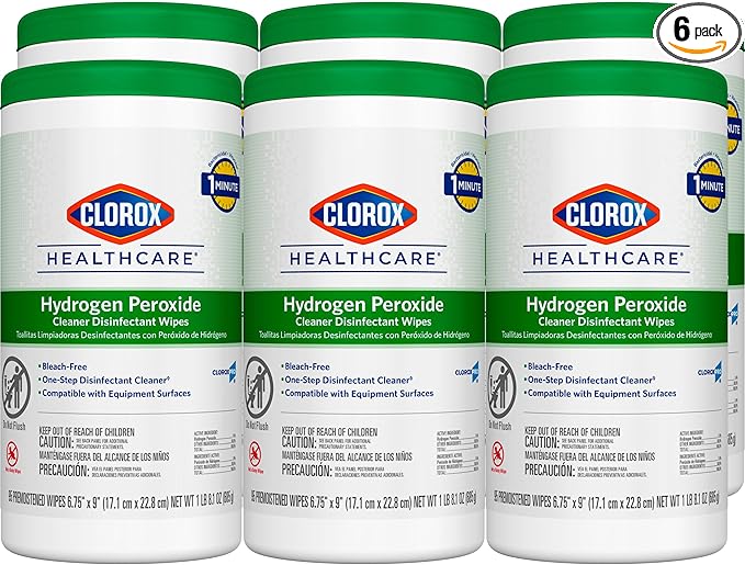 Clorox Healthcare Hydrogen Peroxide Cleaner Disinfectant Wipes, 6.75" x 9", 95 Count, Pack of 6 (Package May Vary)