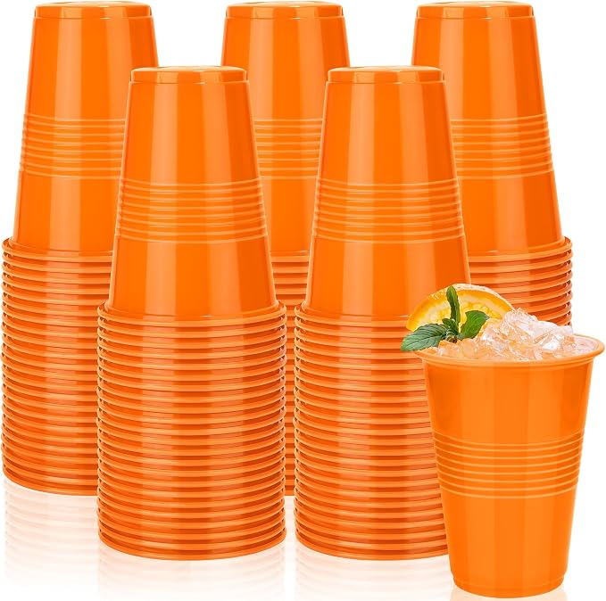 Kochorie 50 Pack Disposable Plastic Cups 16 Oz Solid Color Drinking Cups Party Supplies Strong and Sturdy Drinkware Cup For Birthday, Wedding, Thanksgiving, Fall & Daily Use, Orange
