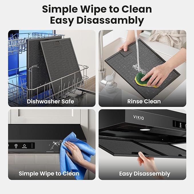 VIKIO HOME 36 Inch Under Cabinet Range Hood 900 CFM, Dual Motor Powerful Kitchen Vent Hood, Gesture & Touch Control, Ultra Quiet DC Motor, Dishwasher-Safe Filters, LED Lights, Black