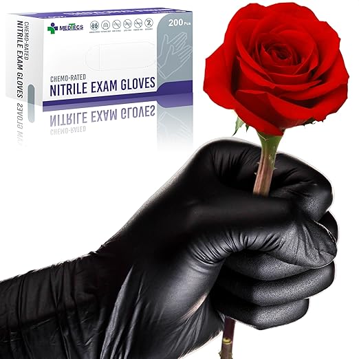 Medtecs Nitrile Gloves Disposable – Available in 200 & 2,000 pcs – Medical Grade, Chemo-Rated, 4 mil, Latex-Free, Powder-Free – Exam Gloves with Textured Fingertips – 200 pcs